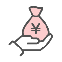 お金の袋が乗っている手のイラスト